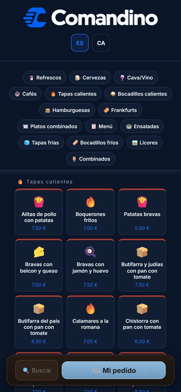 Carta digital QR que ve el cliente en su móvil