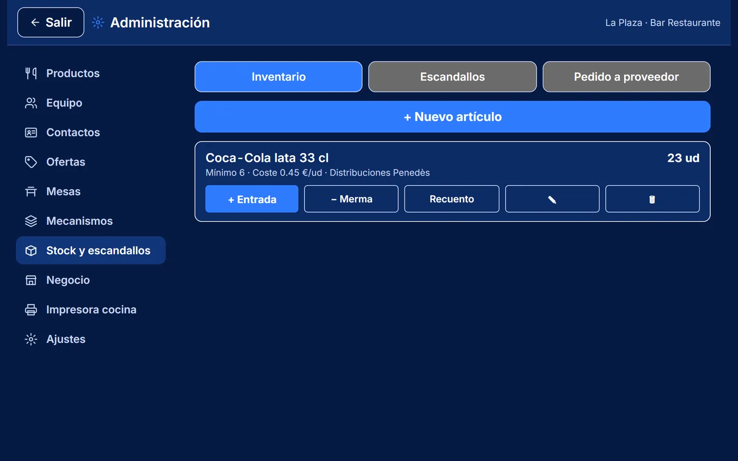 Control de stock para restaurantes en el TPV Comandino