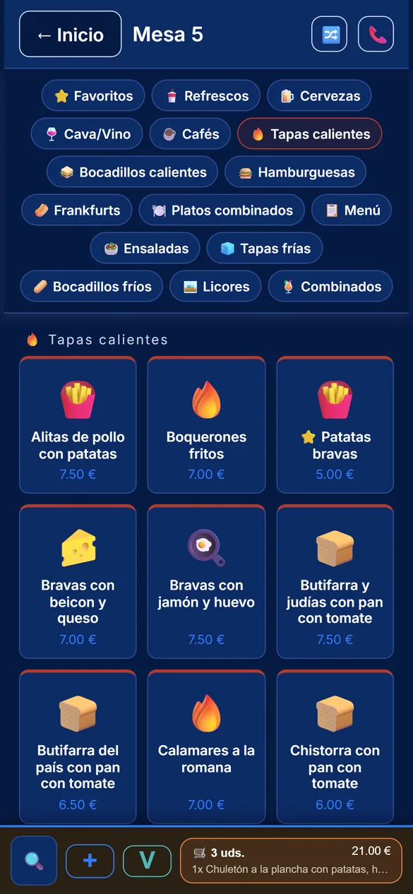 Productos y existencias en el móvil