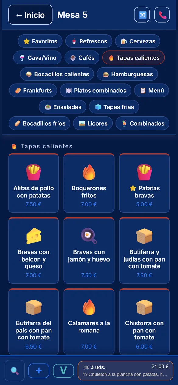 Productos y existencias en el móvil