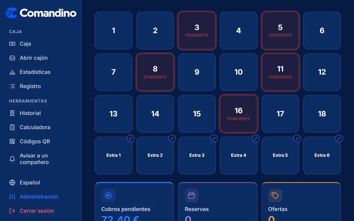 TPV Comandino: plano de sala con las mesas del local
